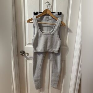 La Vie En Rose Light Gray Knit Tank & Legging Lounge Set